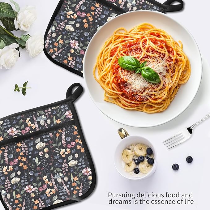 2 Pack Pot Holders for Kitchen Clearance, Cute Hot Pads, Funny Oven Pot Holders, Potholders Sets for Kitchen Heat Resistant Colorful Boho Leaf