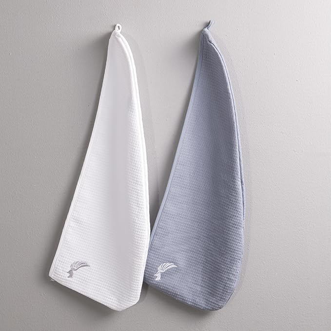 SELARUS 100% Turkish Cotton Hair Towel Wrap for Women,Non Microfiber,Super Absorbent,AntiFrizz,Plopping Hair Drying Waffle Bath Towels for Curly,Long&Thick Hairs,Head Wrap,2 Pack10x26inc (Grey+White)
