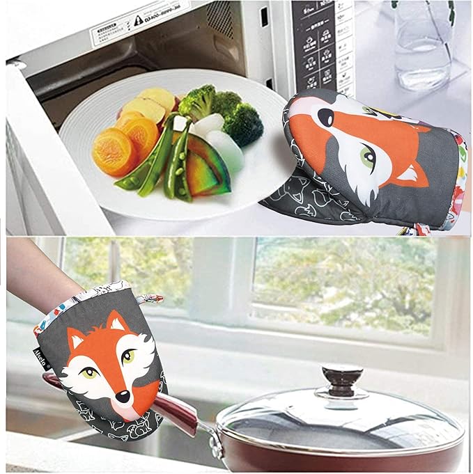 Mini Oven Mitts,2pk - Silicone Little Kitchen Gloves, Heat Resistant with Non-Slip Grip and Soft Quilted Cotton Lining for Safe Backing Cooking Barbecue (Gray, 2)