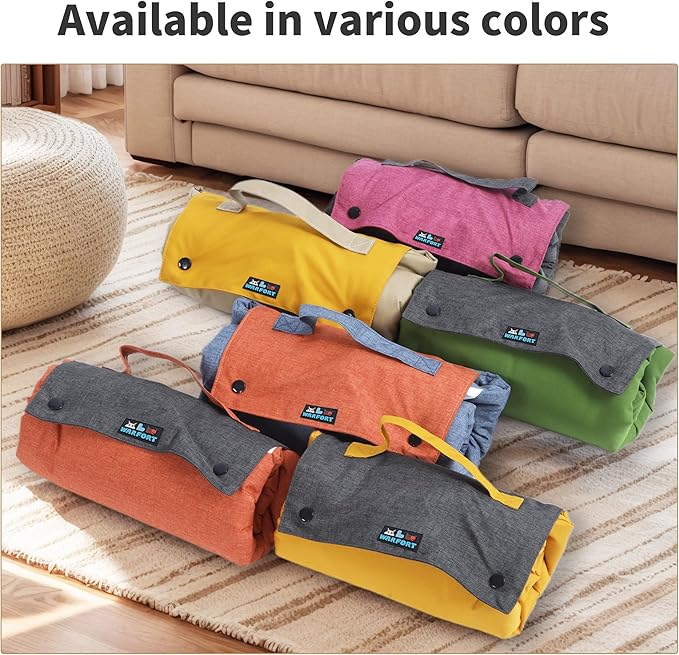 Outdoor Foldable Dog Mat Durable Teflon-Coated Oxford Material Waterproof Thin Dog pad Travel-Friendly Machine Washable Design for Camping/Car (Yellow, Small (27.6 * 19.7 * 1.57 in))