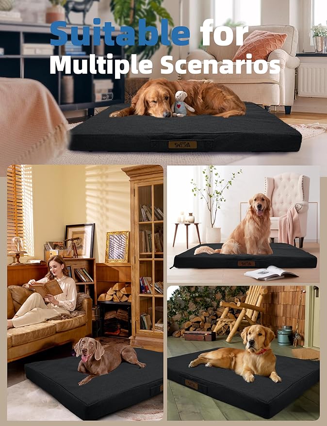 Sytopia 50 Inch Orthopedic Waterproof Dog Crate Bed for Extra Large Dogs, Removable Washable Cover, Egg Crate Foam Mat, Suitable for Dogs Up to 130 lbs, Dark Grey
