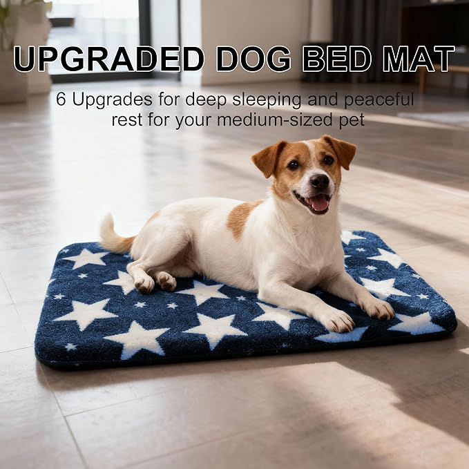 WITTOP Washable Dog Bed Plush Orthopedic Outdoor Crate Mat with Non-Slip Bottom,Luxe Soft Kennel Pad for Pets, Cozy Cage Cushion & Pet Sleeping Mattress Large Sized,Medium,Small Dogs,30 x 20 inch,Blue