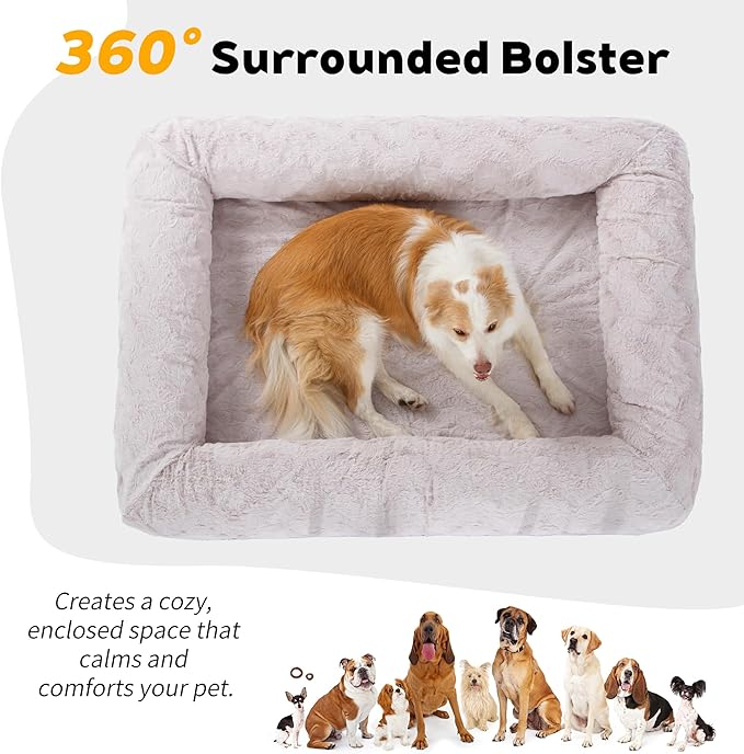 PetFun Memory Foam XL Dog Bed for XLarge Sized, Extra Large Orthopedic Dog Sofa with Sides and Waterproof Liner, Washable Bolster Pet Bed Couch with Removable Cover, 50x38x13 Inch, Beige