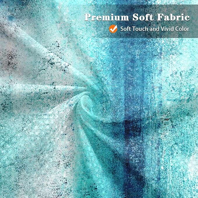 Culudea Turquoise Teal Grey Gray Waffle Textured Cloth Shower Curtain Set, Painting Abstract Modern Art Bathroom Window Waterproof Shower Curtains for Bathroom Decor