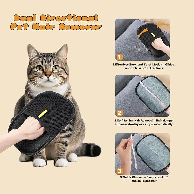 Celivelan Pet Hair Removal Gloves for Cats & Dogs – Reusable Grooming Glove with Static Charge to Remove Fur from Furniture, Carpet, Car Seats & Clothes – Upgraded Pet Hair Remover Mitt(3PCS)