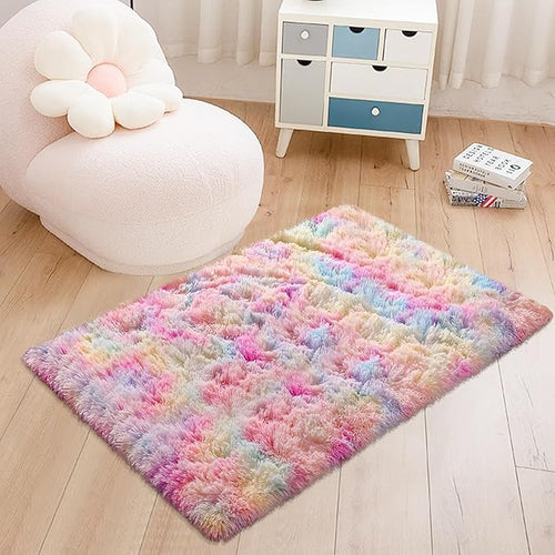 2x3 Small Area Rug Unicorn Rainbow Rugs for Girls Bedroom Soft Fluffy Shag Fuzzy Pink Carpet Princess Rug for Girls Kids Toddler Room Nursery Home Decor Throw Rugs Indoor Inside Front Mat