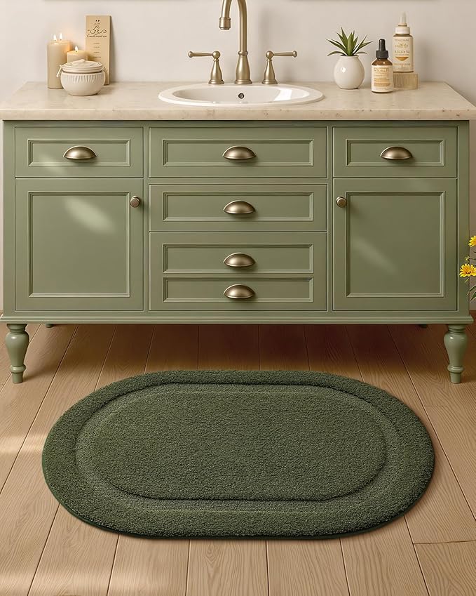 Color&Geometry Green Bathroom Rugs, Non Slip, Absorbent, Soft, Washable, Thick Bath Mat, 19"x31" Small Bath Rug Bath Mats for Bathroom Floor, Shower, Sink, Vanity