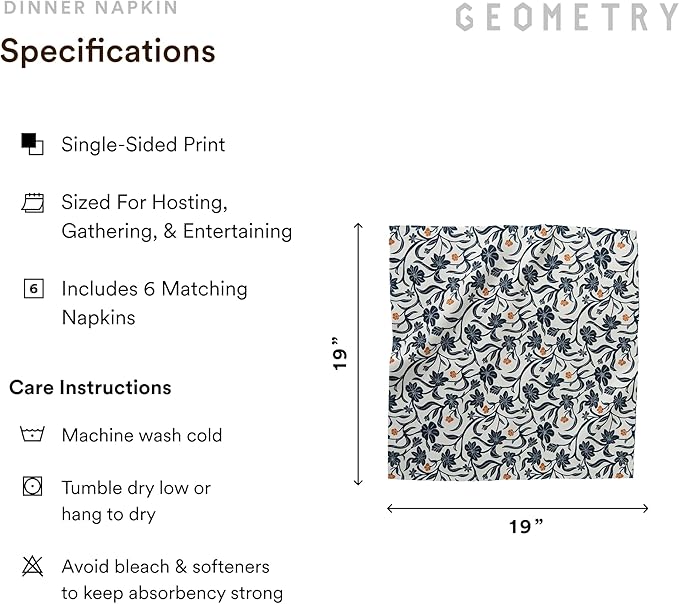 GEOMETRY Cloth Dinner Napkins - Quick-Dry, Ultra-Absorbent, Reusable Cloth Napkins for Dining & Entertaining - Christie Floral, 19" x 19" - 6-Pieces
