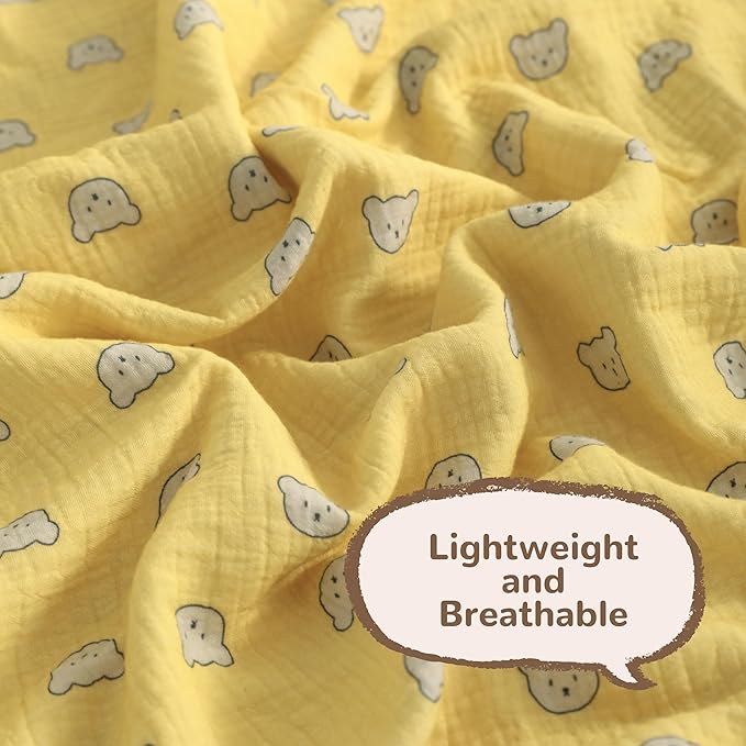 NTBAY 4 Layer Muslin Cotton Toddler Blanket, 30x40 Soft and Breathable Receiving for Newborns and Infants, Perfect for Crib, Stroller, Travel, Lightweight Nursery Blanket, Honey Bear
