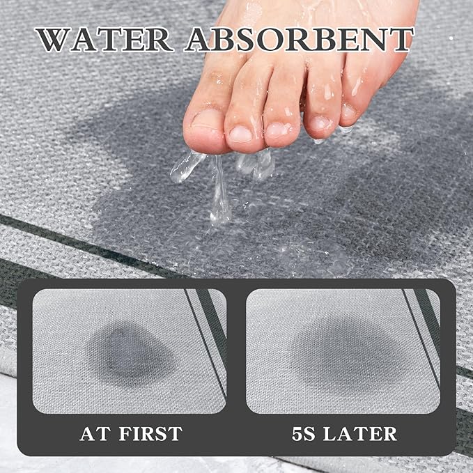 chakme 2 Piece Bathroom Rug Set, Ultra Thin Bath Mat,Absorbent, Non Slip, Machine Washable, Light Grey, 17"x24"+Toilet Mat