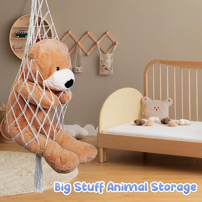 Stuffed Animal Storage Organizers - Toy Net or Hammock Corner for Plush Animal Organizer Suitable as Plush Toy Holder Wall, Kid Bedroom Decor, Boho Nursery Playroom Organizer, Stuffed Animal Holder