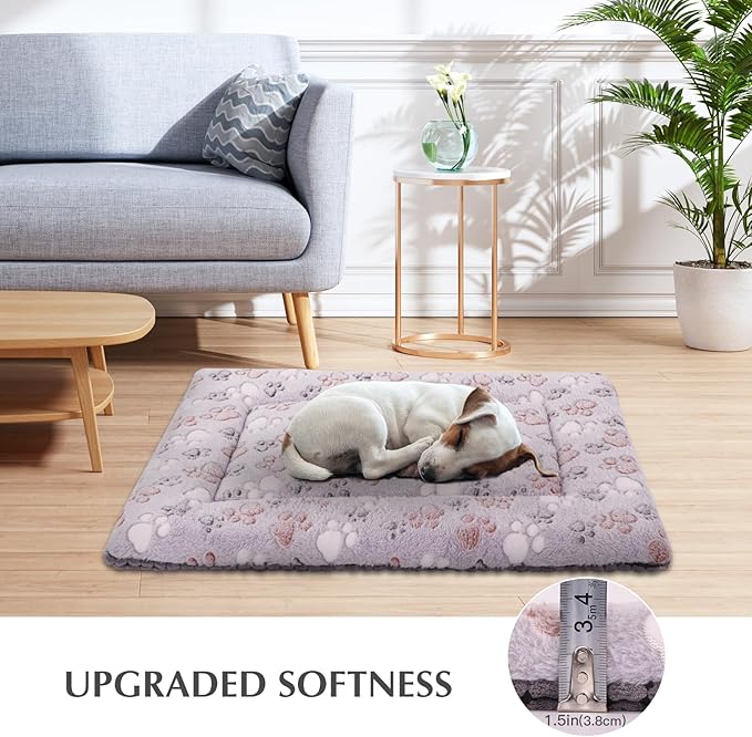 BVAGSS Reversible Dog Crate Pad, Memory Foam Pet Bed Mat, Soft Warm Machine Washable Sleeping Kennel Mattress for Small Medium Dogs XH079 (24''x18''x1.6'',Grey Paw)