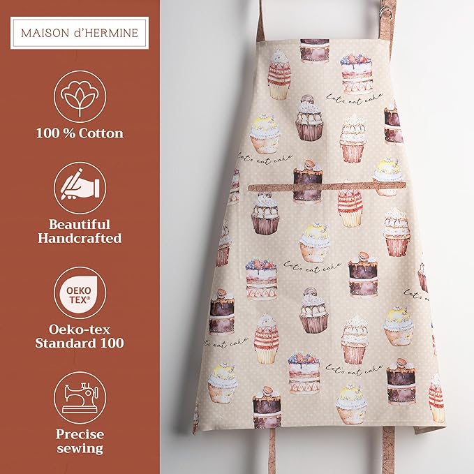 Maison d' Hermine 100% Cotton Apron for women with Pocket Kitchen Chef Apron for Men Cooking Gardening Server Waitress