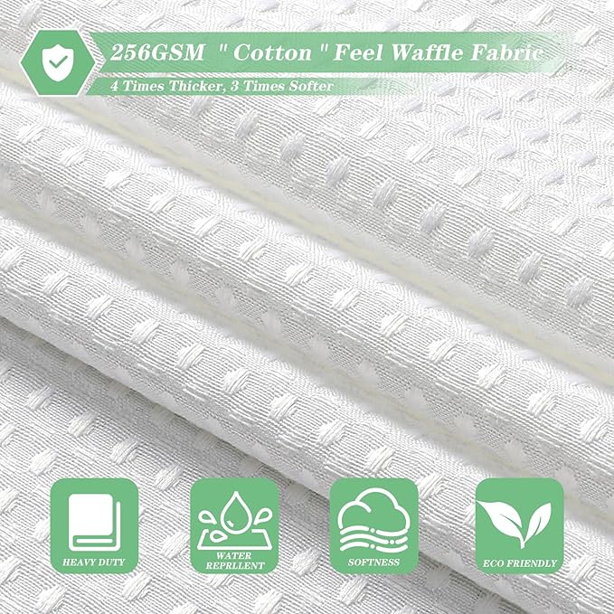 meioro White Shower Curtain, Waffle Weave 256GSM Heavy Duty Textured Fabric Shower Curtains for Bathroom Hotel Spa, Luxury Weighted Polyester Cloth Bath Curtain Set with 12 Hooks, 72Wx72H