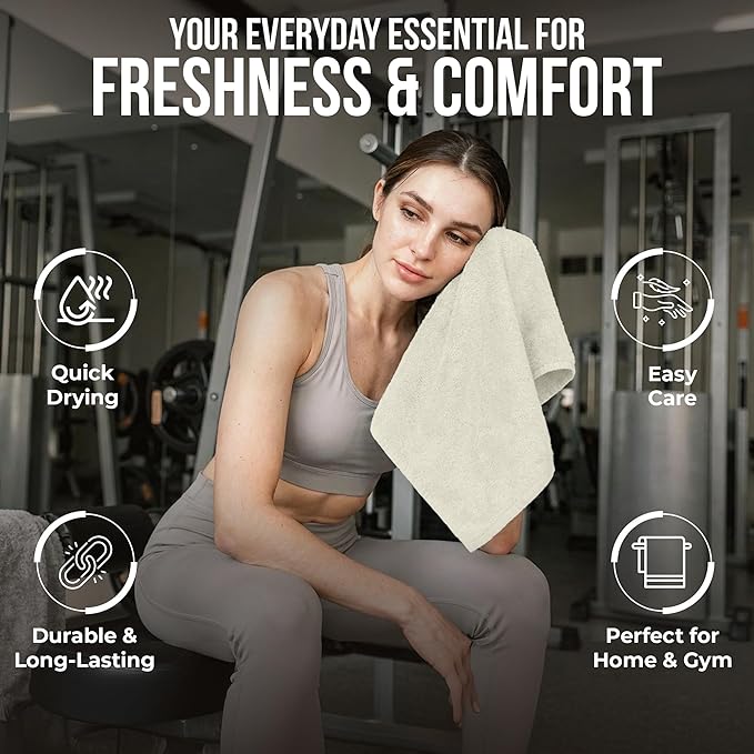 RIVERSIDE 24 Pack Washcloths Set - 100% Cotton [12x12 Inches] - 500 GSM, Soft, Quick-Dry & Highly Absorbent Face Towels - Perfect for Bathroom, Gym, Hotel, Spa & Travel - Cannoli Cream