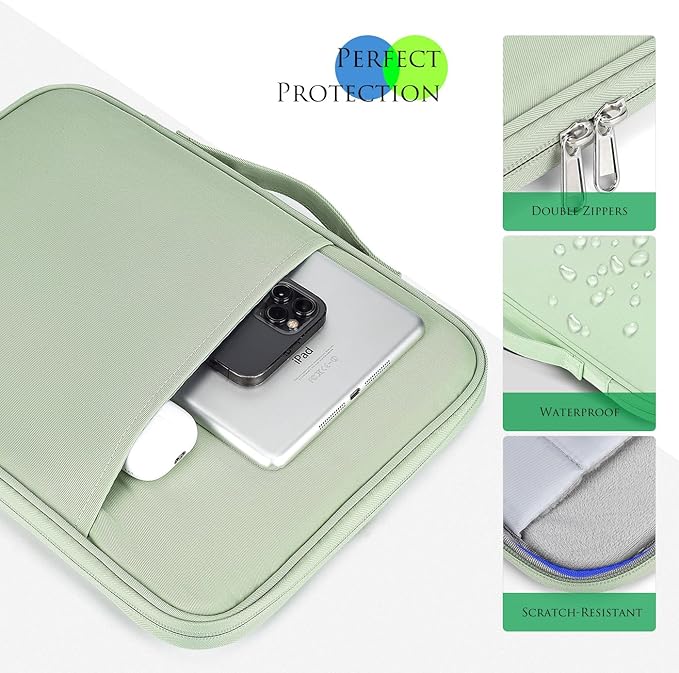 9-11 Inch Tablet Sleeve Case for 2023 Amazon Fire Max 11 Inch/Fire HD 10 Plus & Fire HD 10 Plus Kids Pro 10.1", 11-Inch iPad Pro M5 M4 / Air 11 M3 M2 2025 2024/iPad 11th Tablet Carrying Bag(Green)