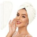 SimpleField 2 Pack Microfiber Hair Towel Wrap for Women, Anti Frizz Quick Drying Hair Turban for All Hair Style, Absorbent and Lightweight (Ivory)