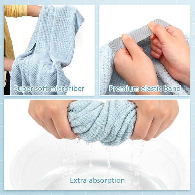Breling 3 Pack Large Microfiber Hair Towel 24 x 38 Inch Absorbent Wrap Turban Quick Dry for Women Men Curly Hair Shower(Ivory Brown, Hazy Blue, Cream White)