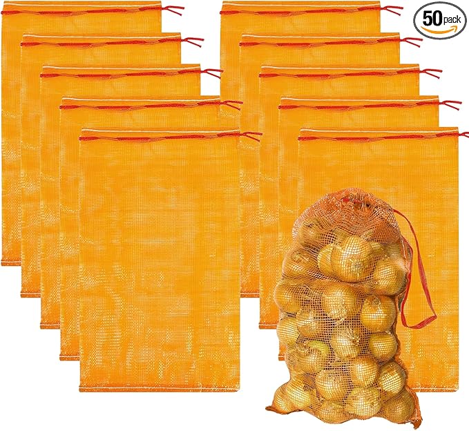 77 lbs Mesh Onions Fresh Bags 50pcs, 32"×20" Mesh Bags,Reusable Produce Bags with Drawstrings for Firewood, Vegetable, Citrus, Crawfish, Potato and Onion Storage