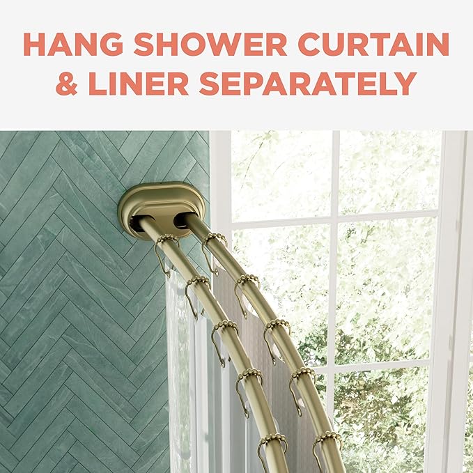 Zenna Home Rustproof Double Curved Shower Curtain Rod, No Drill Tension Mount, 50 to 72 Inches Adjustable Tension Shower Rod for Bathroom, Curves Out for Extra Room, Gold