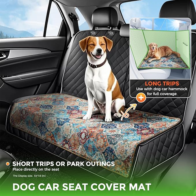 Hompet 2 Pack Waterproof & Absorbent Dog Car Seat Cover Mat, Fits Most Dog Car Hammocks, Washable Reusable Backseat Protector Pad, Quick Dry Leak-Proof Non-Slip Pet Travel Mat for Cars, 28.5"x60"