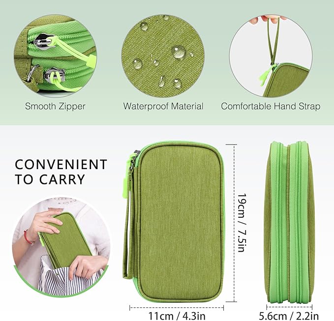 Skycase Electronic Organizer Travel Case - Waterproof Travel Cord Pouches for Organization, Cable Organizer, All-in-One Double Layers Storage Bag for Accessories, Charger, Cable,Light Green