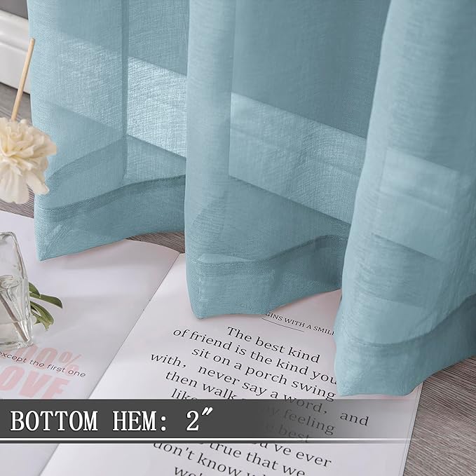 Tollpiz Short Sheer Curtains Linen Textured Bedroom Curtain Sheers Light Filtering Rod Pocket Voile Curtains for Living Room, 54 x 45 inches Long, Dusty Blue, Set of 2 Panels