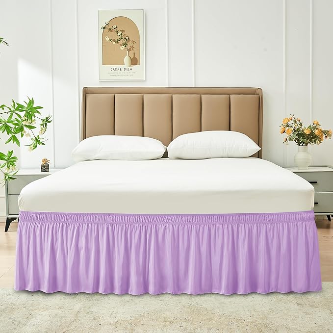 Biscaynebay Wrap Around Bed Skirts with Adjustable Belts for Full & Full XL Beds 15" Drop, Violet Elastic Dust Ruffles Silky Luxrious Fabric Machine Washable