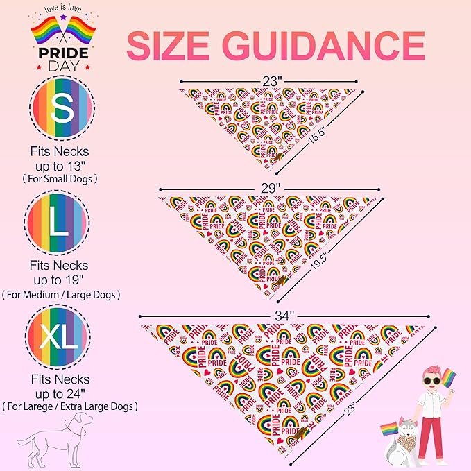 THLOH Pride Dog Bandanas - 2 Pack Reversible LGBT LGBT+ Pet Scarf for Boy and Girl | Premium Durable Fabric | Rainbow Bandana for Small Medium Large and Extra Large Dogs (Pride, Large)