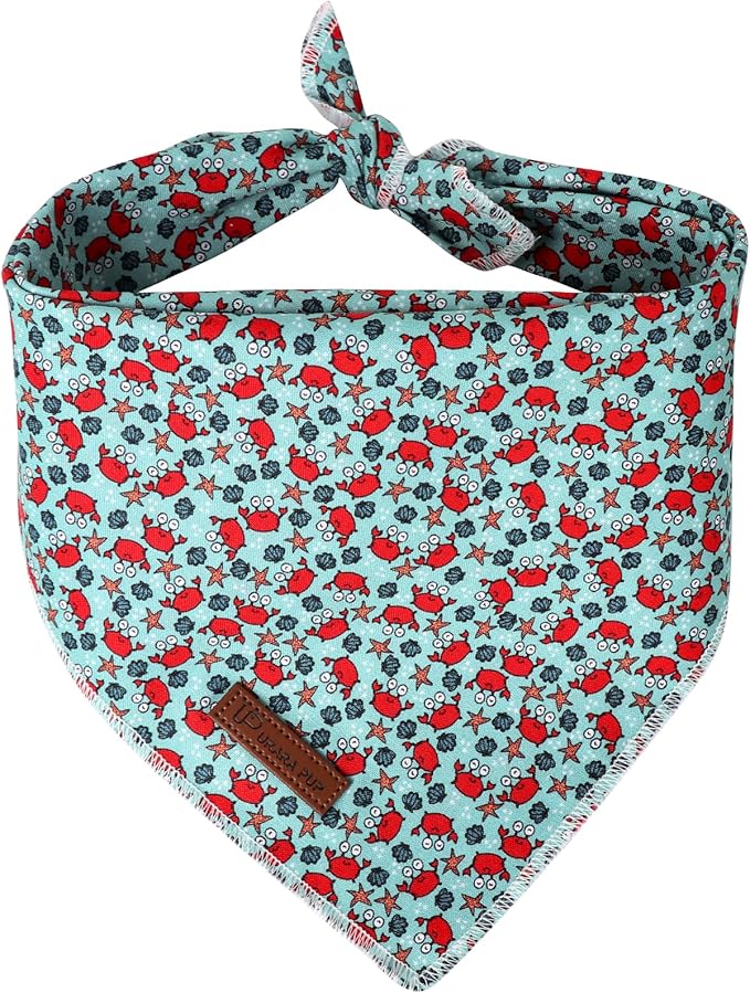 UP URARA PUP Summer Dog Bandana,Cute Pet Bandana with Crabs Pattern,Adjustable Blue Puppy Dog Bibs,Washable Triangle Dog Scarf for Boy,Girl Dogs or Cats…, UnderseaWorldParty