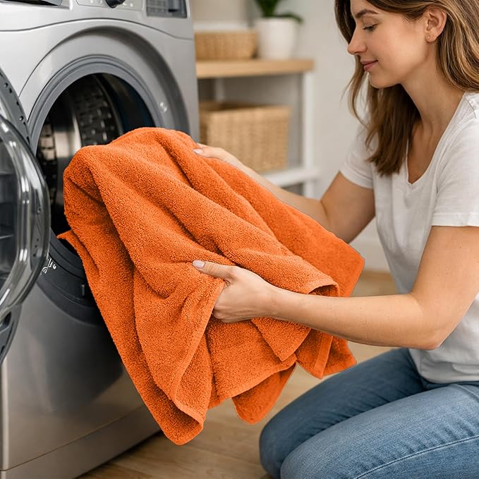 RIVERSIDE Pack of 8 Towels Set, 2 Large Bath, 2 Hand, 4 Face Washcloths, 100% Cotton Hotel Quality, Super Soft, Quick Dry, Highly Absorbent Perfect for Bathroom, Orange
