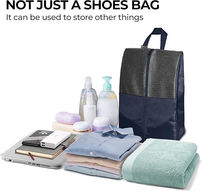 HANOZI Shoe Bags For Travel, Used As For Storage or Shoe Travel Bag, Space Saving When Travelling With This Travel Shoe Bags For Packing, Featuring Waterproof Nylon Sneaker Bag. (Navy, 2 Pack, Large)