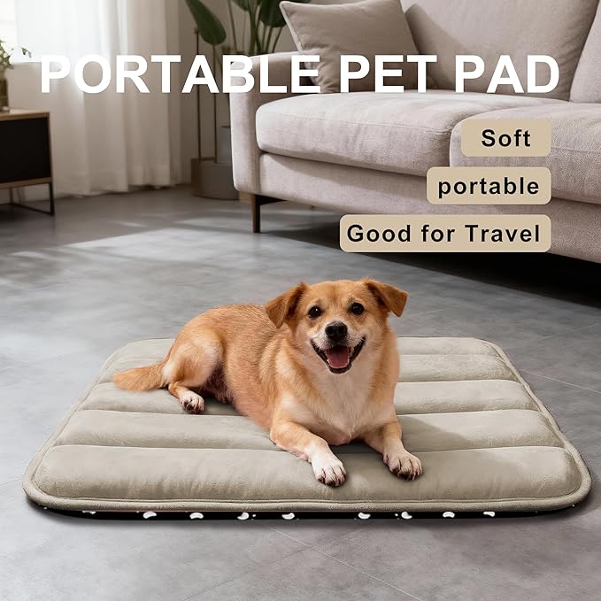 Fogkiss Dog Bed Mat, Reversible Dog Crate Pad with Washable Kennel Mat and Soft Foam, Flat Pet Bed for Dogs & Cats, for Crates Carriers & Travel (Light Brown, 28" L*16" W*1.5" Th)