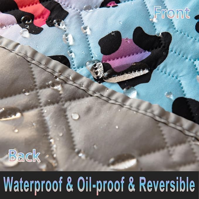 Topthumbs Waterproof Dog Bed Cover 52x82inch Reversible Pad Reusable Camping Mat for Kids/Pet/Dog/Cat Washable Geometric Embroidery Blanket Patchwork Rainbow Leopard Printed+Gray