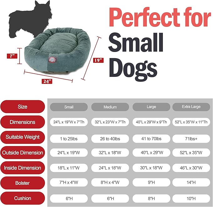Majestic Pet Villa 24 Inch Shredded Memory Foam Dog Bed for Small Sized Dog 24x19x7 Inch–Orthopedic Pet Bed - Washable Small Puppy Mat with Head Support-Azure