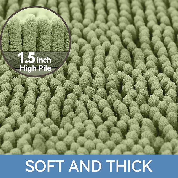 Bcoimo 24"×17" Absorbent Bath Mat, Non-Slip with Backing Chenille Bath Rug and Machine Washable Bathroom Mat Quick-Dry Design. Ideal for Bathroom and Tub Areas