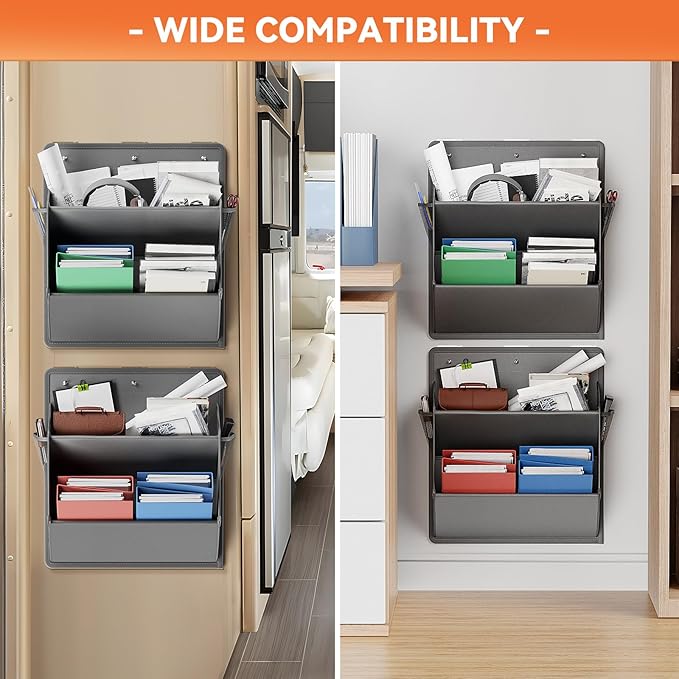 DEYILIAN 2 Pack RV Shoe Storage with Sticky Adhesive Tape, Over the Door Shoe Rack, Wall Hanging Shoe Organizer with Large Deep Pockets for Camper, Narrow Space Saving Closet Organizers - Grey