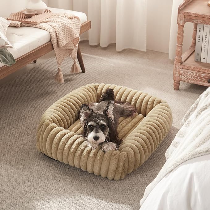 FURTIME Dog Beds Large Sized Dog, Washable Orthopedic Pet Bed with Removable Cover, Rectangle Soft Calming Sleeping Puppy Bed Durable Pet Cuddler with Anti-Slip Bottom, Beige, XL(42"x20"x8")