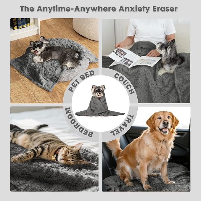 gogobunny Calming Plush Dog Cat Blanket 300GSM Coral Fleece, Ultra-Soft Machine Washable Pet Bedding for Small Medium Dogs Cats Puppies Kittens (Anthracite, 40x50)