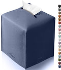 Tclouda Tissue Box Cover for PU Leather, Modern Simple Solid Color Holder Square Tissue Bag, Ideal for Bathrooms,Office,Car,Outdoor Tent,Dining Table,5"X5"X5", Single Navy Blue