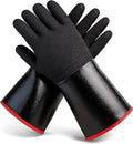 BBQ Gloves - Waterproof and Extreme Heat Resistant up to 932°F - Food-Grade Neoprene Rubber Mitts for Cooking, Grill, Grilling, Oven, Baking, Fire Pit - Non-Slip Grip, Cotton Lining and 14” Sleeve