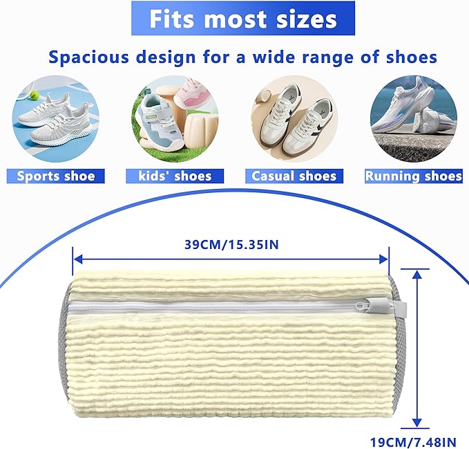 Xinambyh 2Pcs Reusable Shoe Washing Machine Bag for Washer and Dryer:Free Up Hands, Prevent Deformation,shoe bag with Zipper Protection Design, Use for all Shoes,Sports Shoes(Cream)