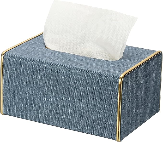 uxcell Tissue Box Cover, Rectangle Modern Tissue Box Holder with Magnetic Closure for Living Room Bedroom Office Hotel Desk (7.5"x5.1"x3.5", Blue)