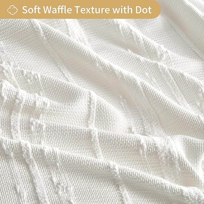 Lameirose Extra Long White Shower Curtain Boho, 72 x 84 Cotton Blend Waffle Weave Stripe Textured Heavy Duty, Fabric Shower Curtain for Bathroom, Hotel, Washable