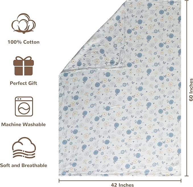NTBAY 4 Layer Muslin Cotton Toddler Blanket, 42x60 Soft and Breathable Receiving for Newborns and Infants, Perfect for Crib, Stroller, Travel, Lightweight Nursery Blanket, Rustic Bloom
