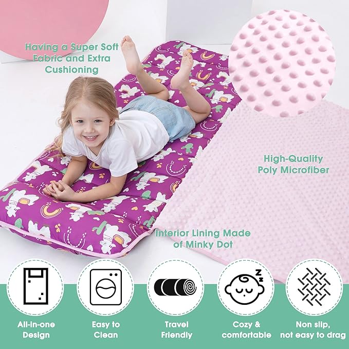ACRABROS Toddler Nap Mat with Pillow and Blanket, Extra Large Rolled Napping Mats,Slumber Bags for Boys Girls,Kids Sleeping Bag for Daycare, Preschool Travel Camping,Lama