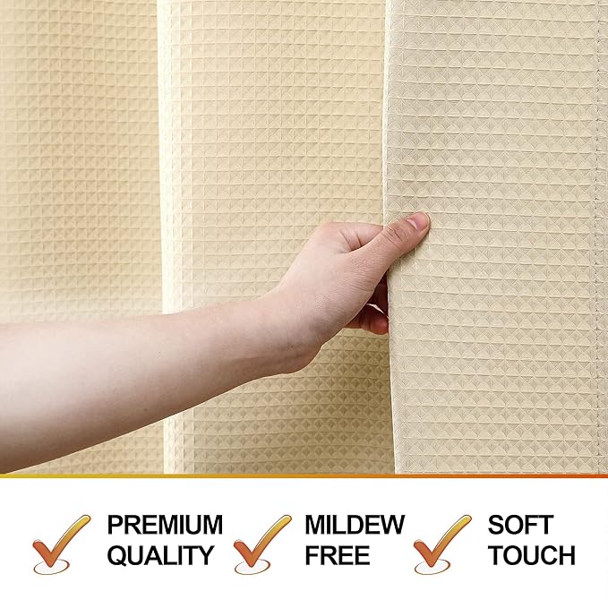 MISS SELECTEX Matt Waffle Thick Cloth Shower Curtain for Bathroom,Waterproof 230GSM Durable Fabric Hotel Shower Curtain, Machine Washable Shower Curtain,Spa Luxury Bath Curtain (60Wx72H, Linen)
