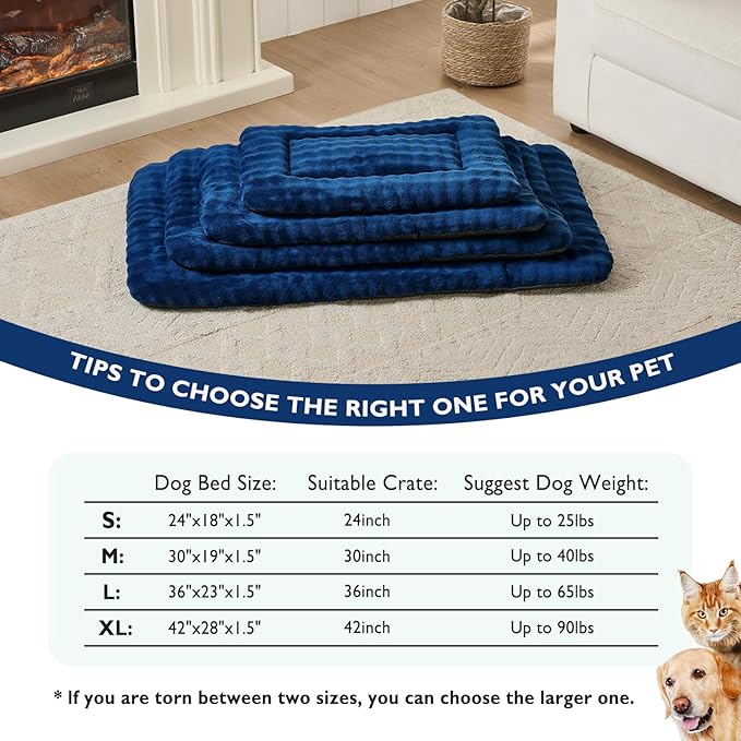 Yaning Dog Bed Mat Crate Pad for Medium Dogs, Washable Soft Pet Sleeping Mat Kennel Pad with 3D Bubble Pattern, Navy Blue, 30"x 19"