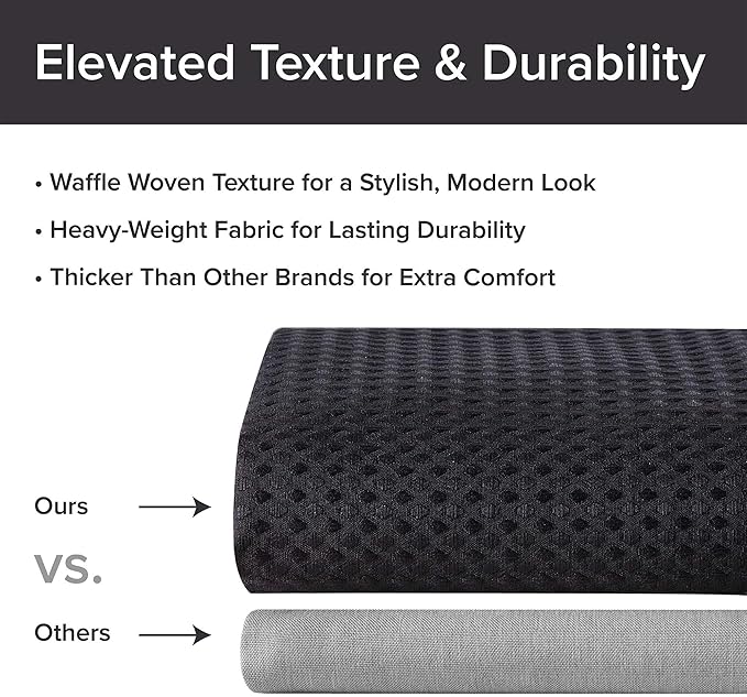 Madison Park Shower Curtain Waffle Weave, Vibrant Dyed, Waffle Shower Curtain 3M Scotchgard Moisture Management, Farmhouse Extra Long Shower Curtains for Bathroom, Extra Long: 72"x84" Black