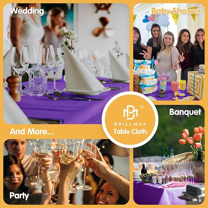 BRILLMAX 8 Pack Purple Tablecloths 70 x 120 Inch for 6ft or 8ft Rectangle Tables - Rectangular Bulk Linen Polyester Fabric Washable Cloth Cover for Wedding Reception Banquet Birthday Party